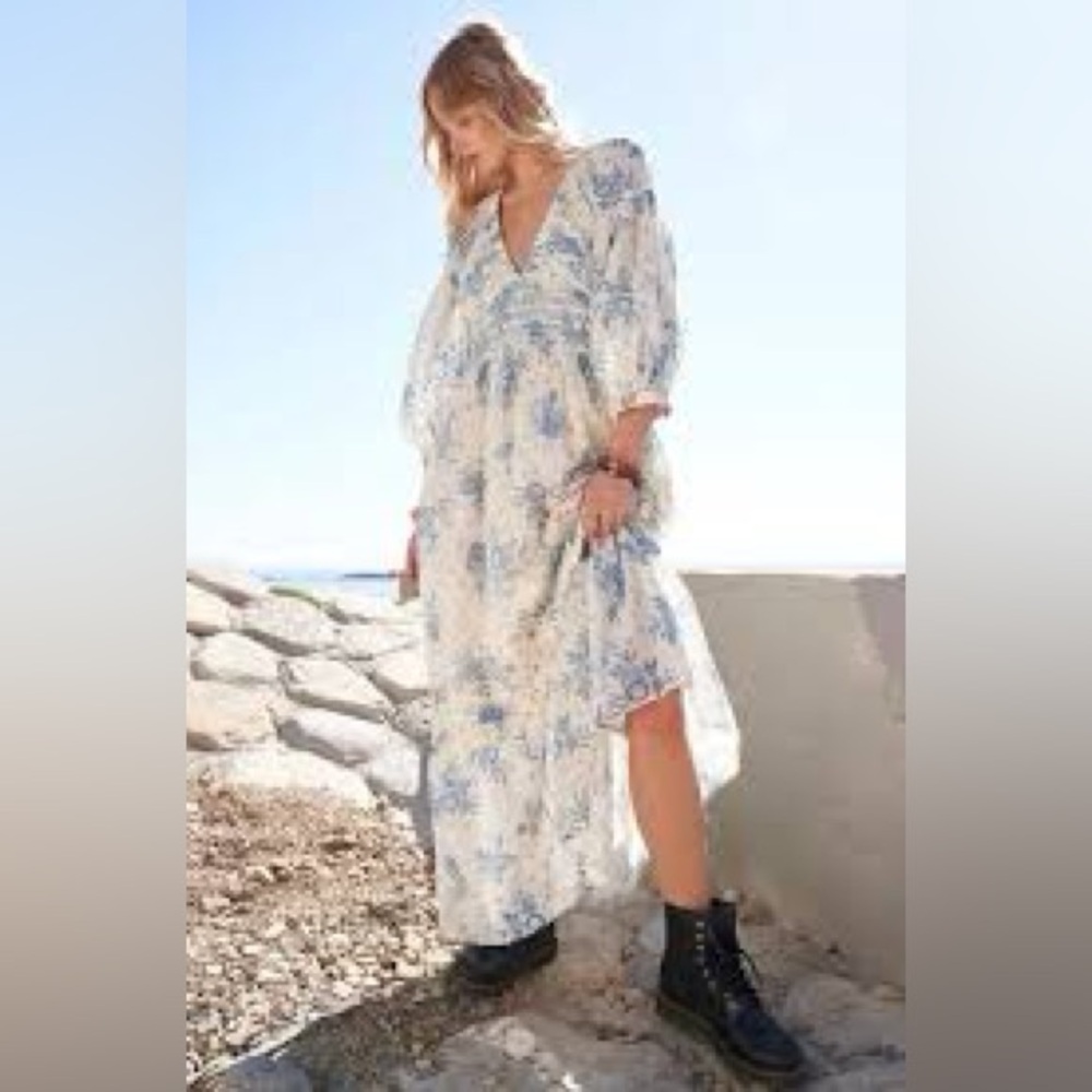 Free People Blue and White Golden Hour Maxi Dress